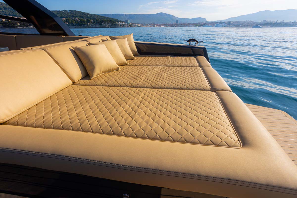 Comfortable seating area on Colnago 35 private charter