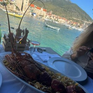 Gourmet lobster lunch aboard a yacht near Vis, Croatia.